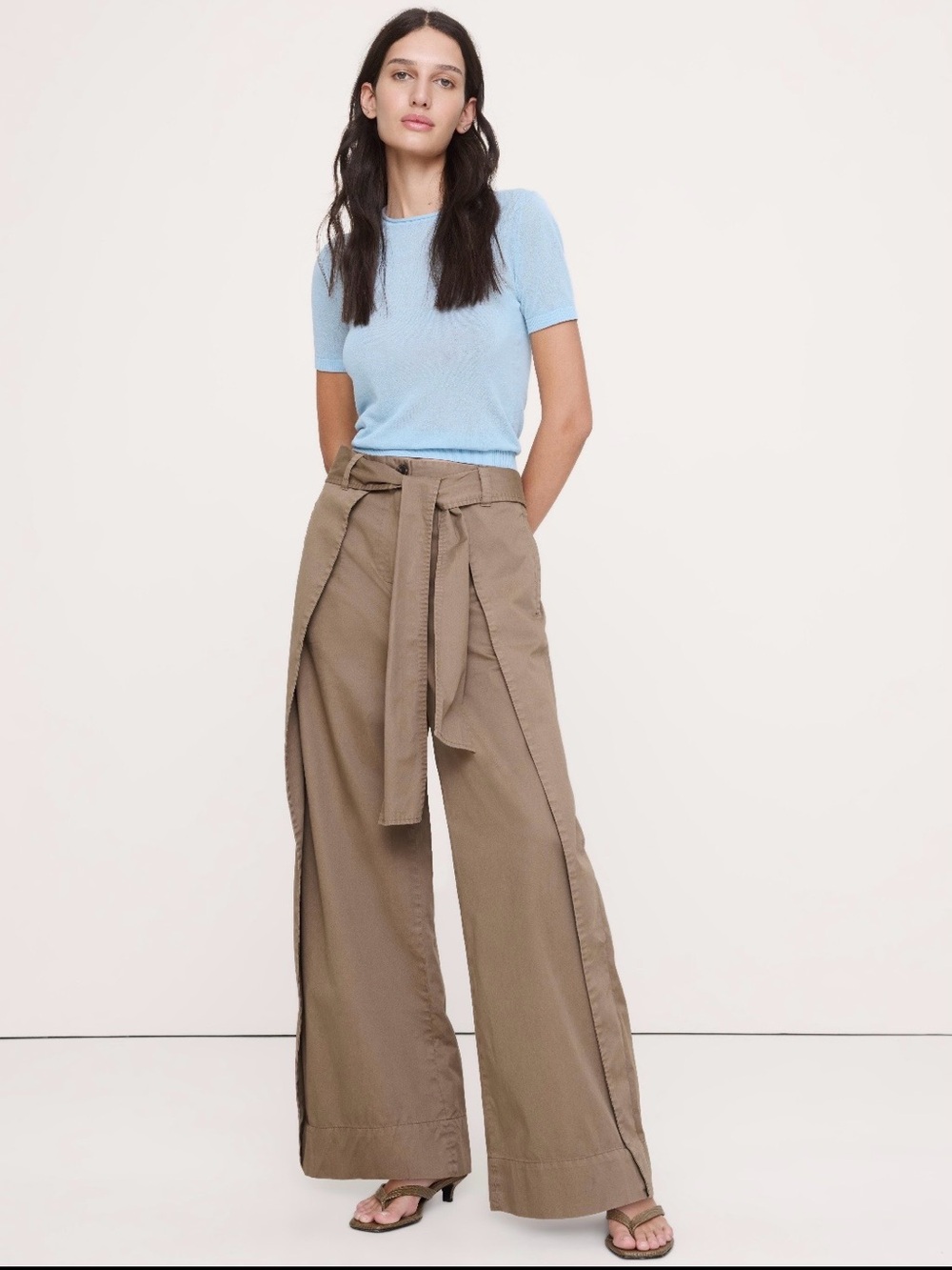 Banana Republic NWT Wrap Panel Wide Leg Pants Petite 6 Belted Khaki